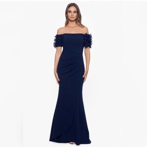 Xscape Formal Evening Gown Plus 18W Blue Off Shoulder Special Occasion Dress